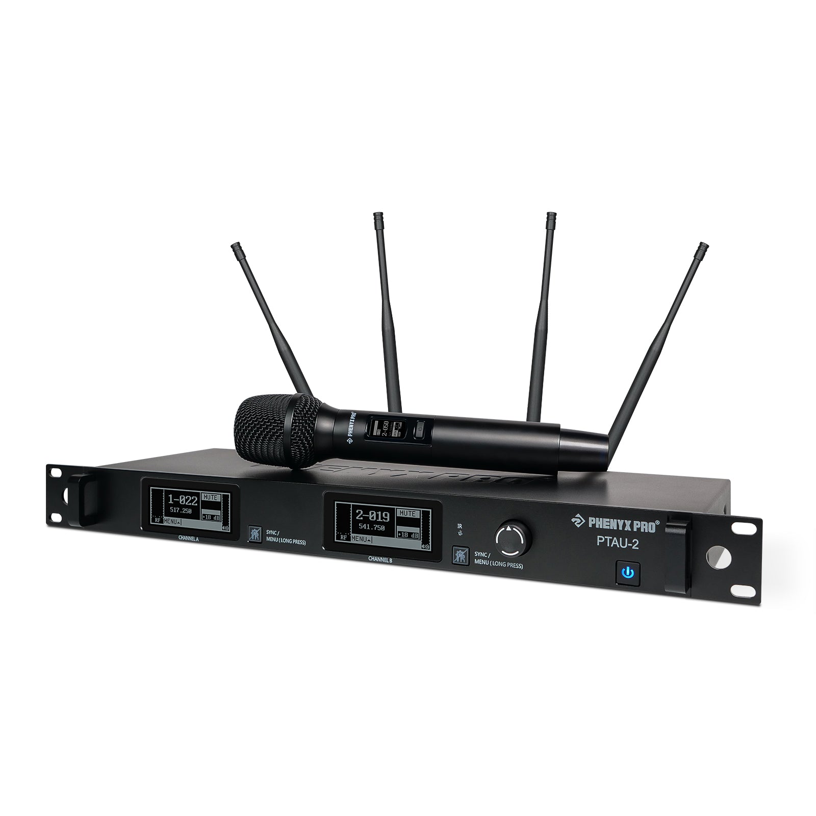 PTAU-2 - Black - Professional Dual-Channel Wireless Microphone System - Side View - Phenyx Pro