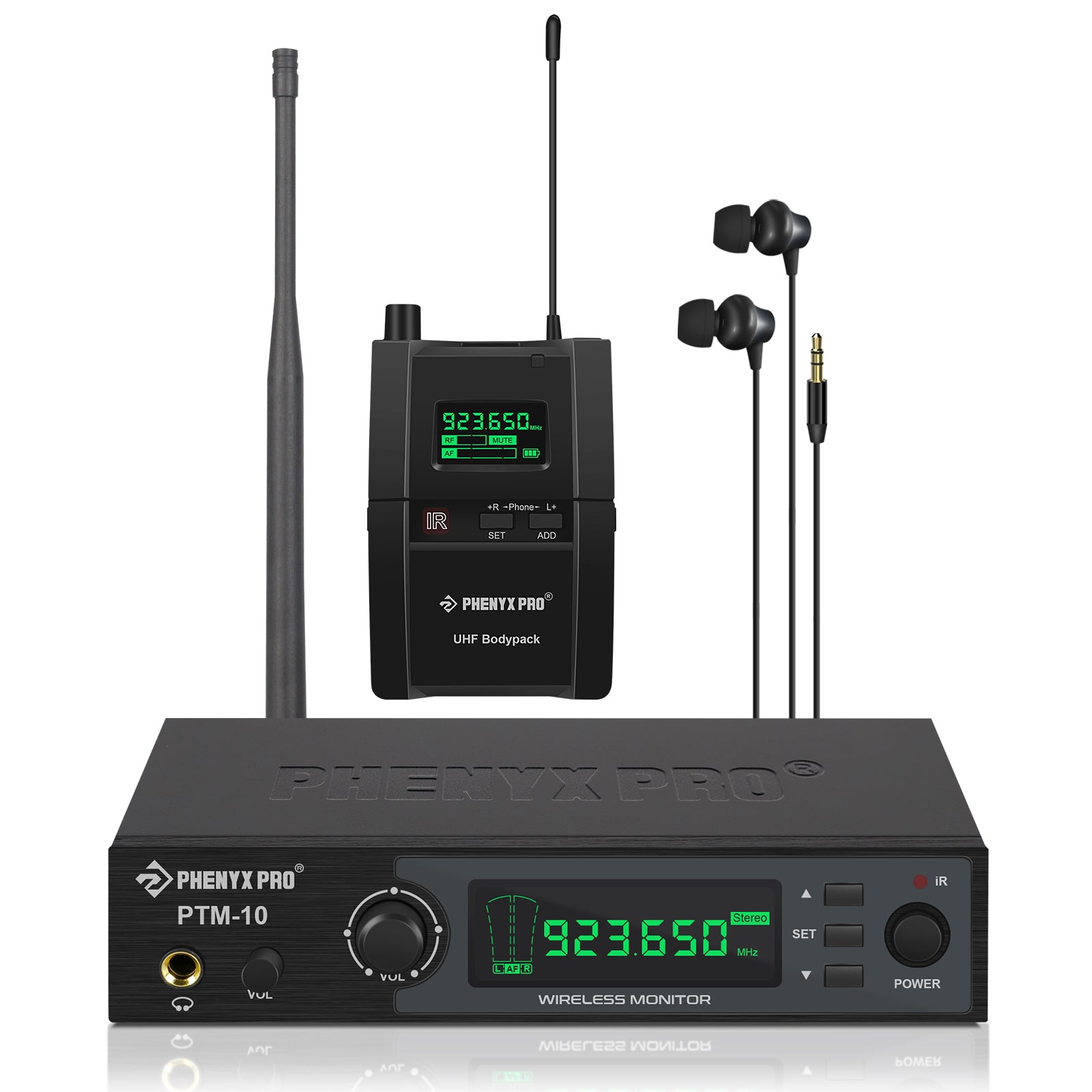 PTM-10-1B - Black - UHF Stereo Wireless In-Ear Monitor System - Front - Phenyx Pro