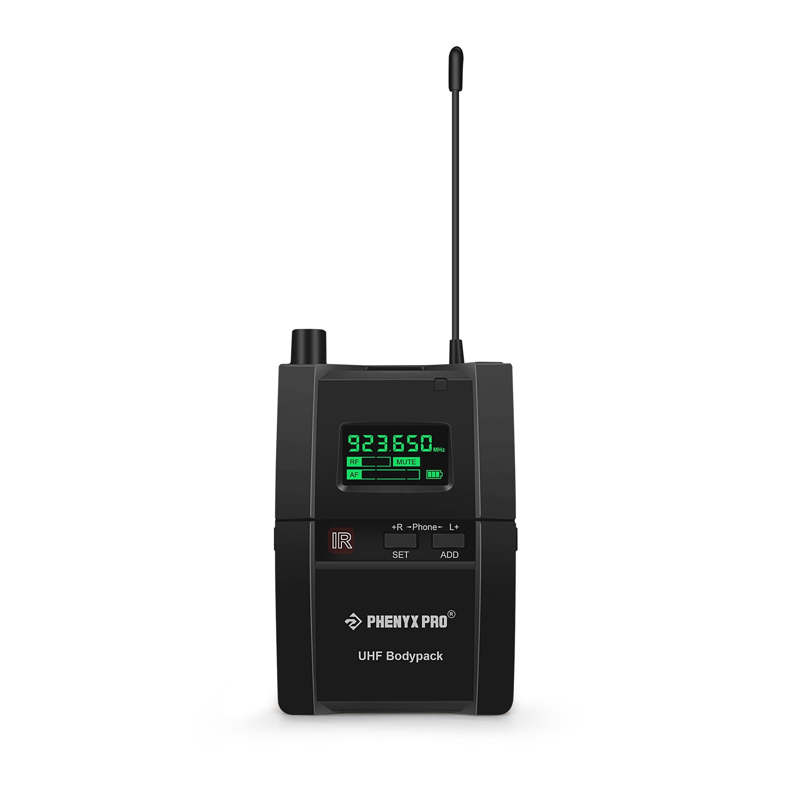 PTM-10-2B - Black - Stereo Wireless IEM Bodypack Reciever - Front - Phenyx Pro