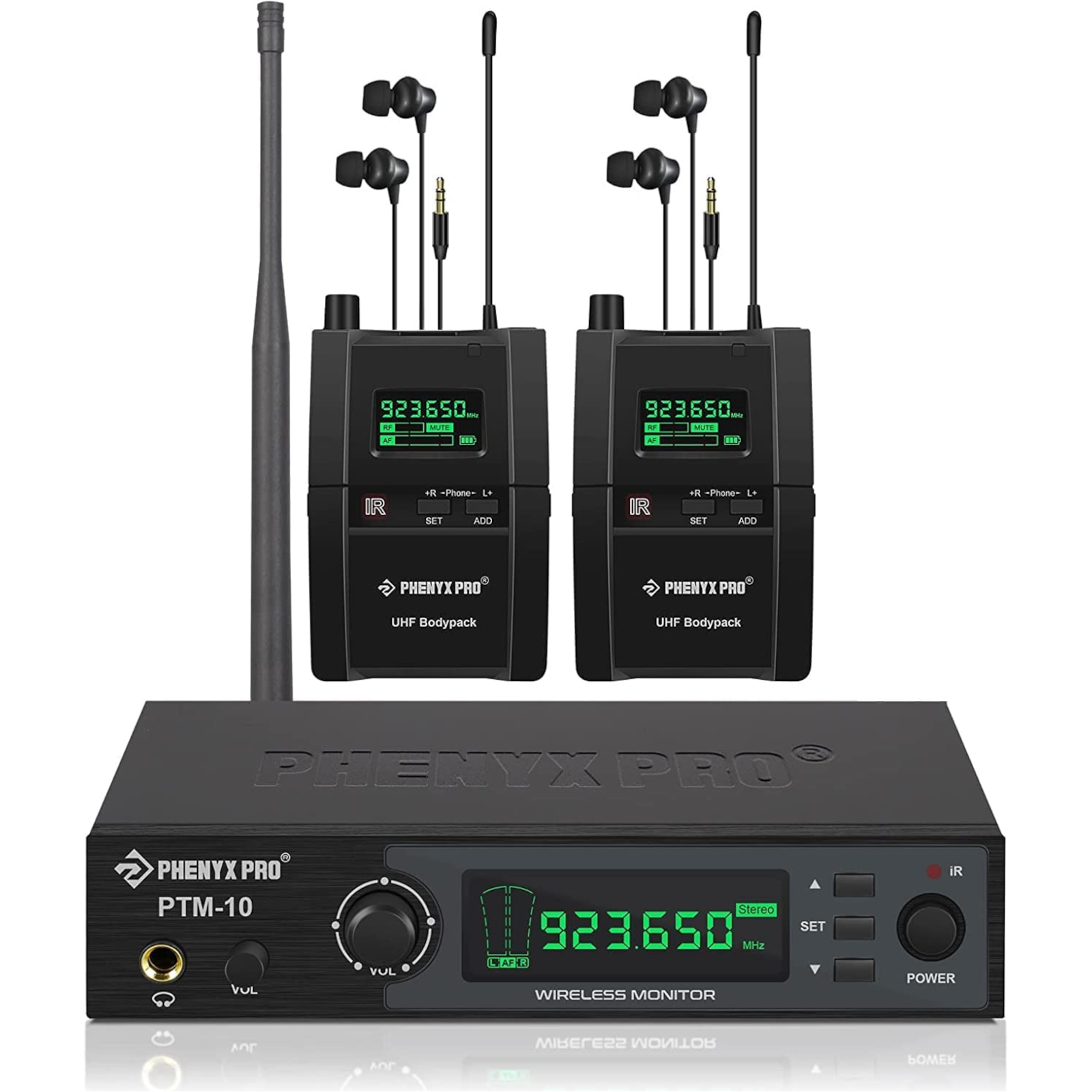 PTM-10-2B - Black - UHF Stereo Wireless In-Ear Monitor System - Front - Phenyx Pro