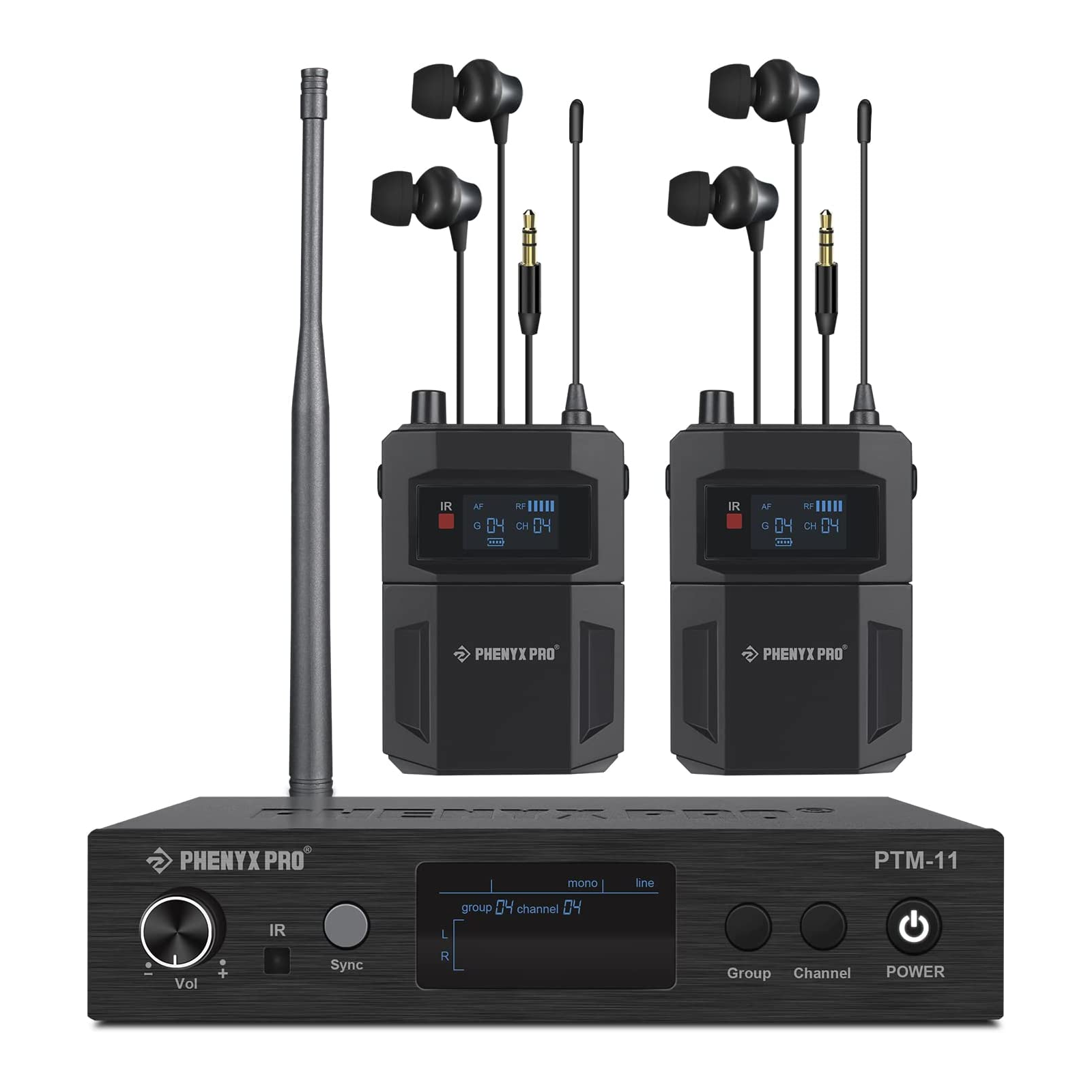 PTM-11-2B - Black - UHF Mono Wireless In-Ear Monitor System - Front - Phenyx Pro