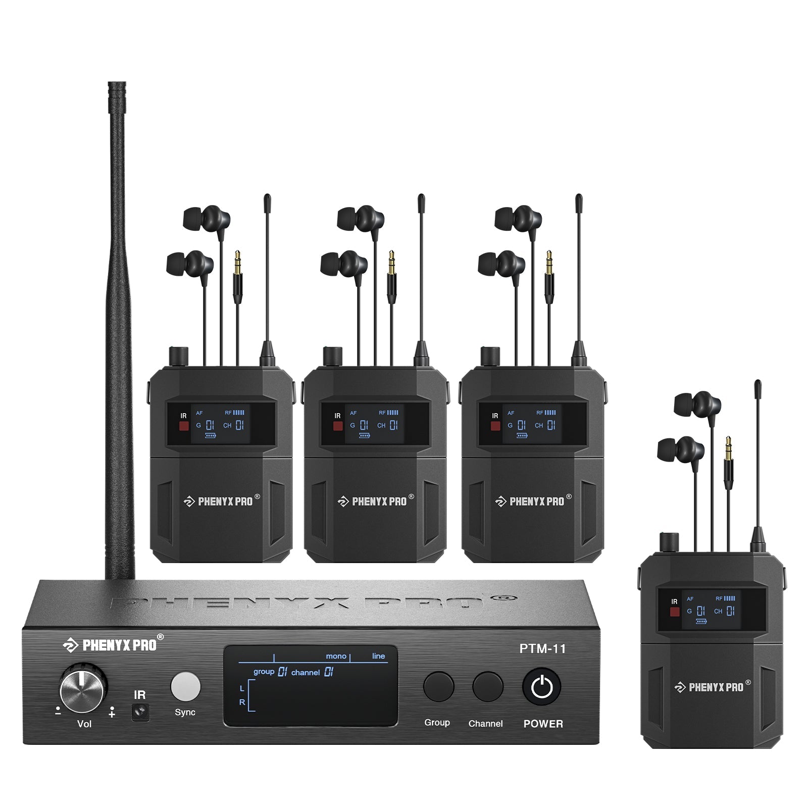 PTM-11-4B - Black - UHF Mono Wireless In-Ear Monitor System - Front - Phenyx Pro