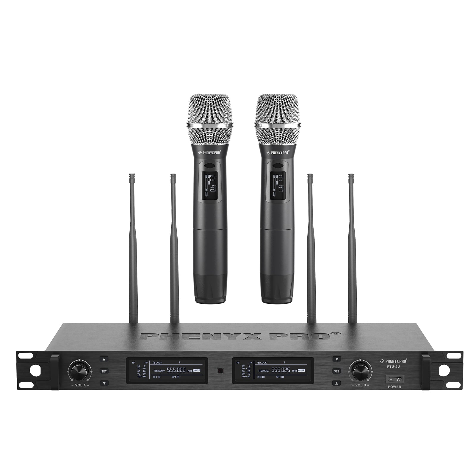 PTU-2U-2H - Black - True Diversity Dual Wireless Microphone System - Front - Phenyx Pro