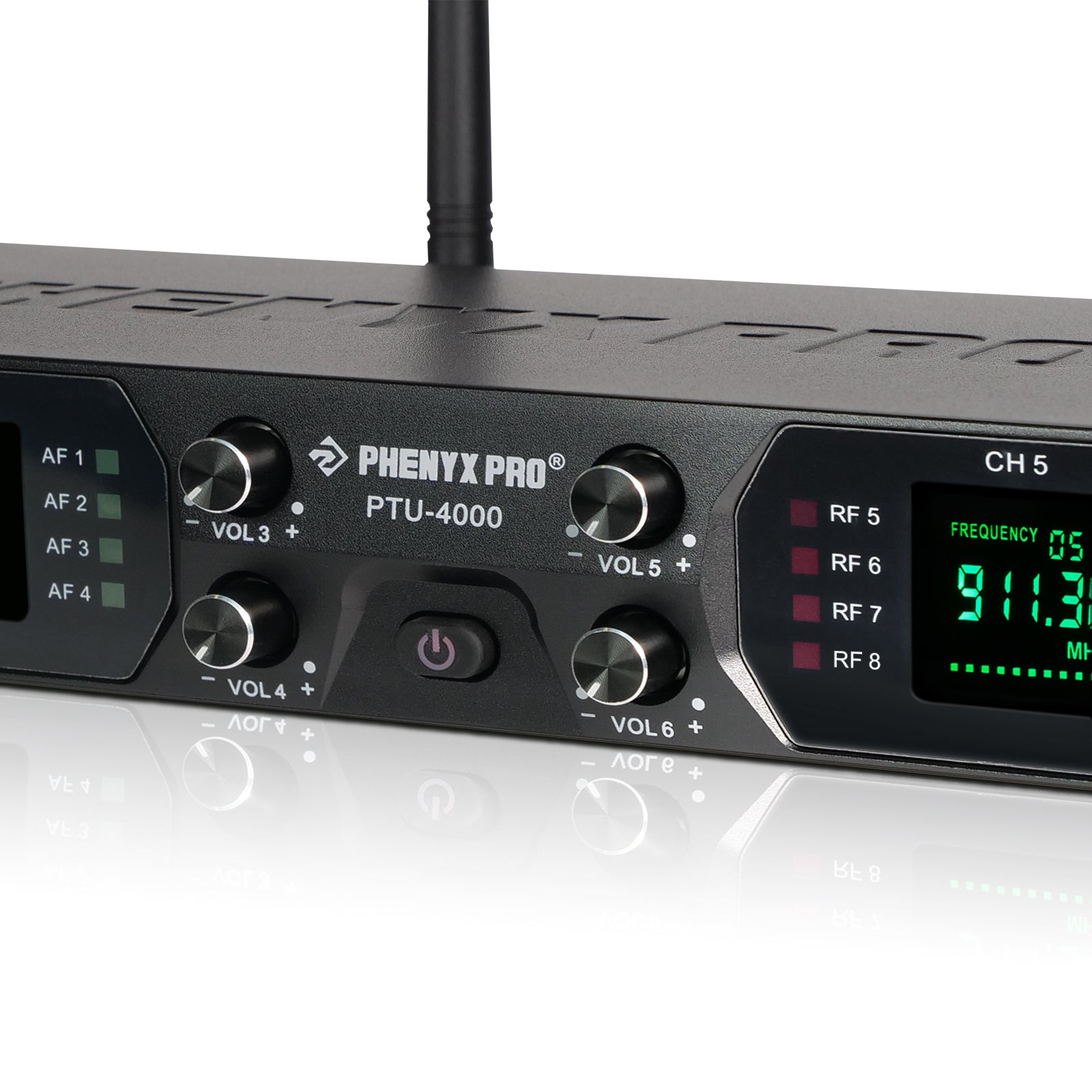 PTU-4000-8H - Black - Fixed Frequency Eight-Channel Wireless Reciever  - Detail Shot - Phenyx Pro