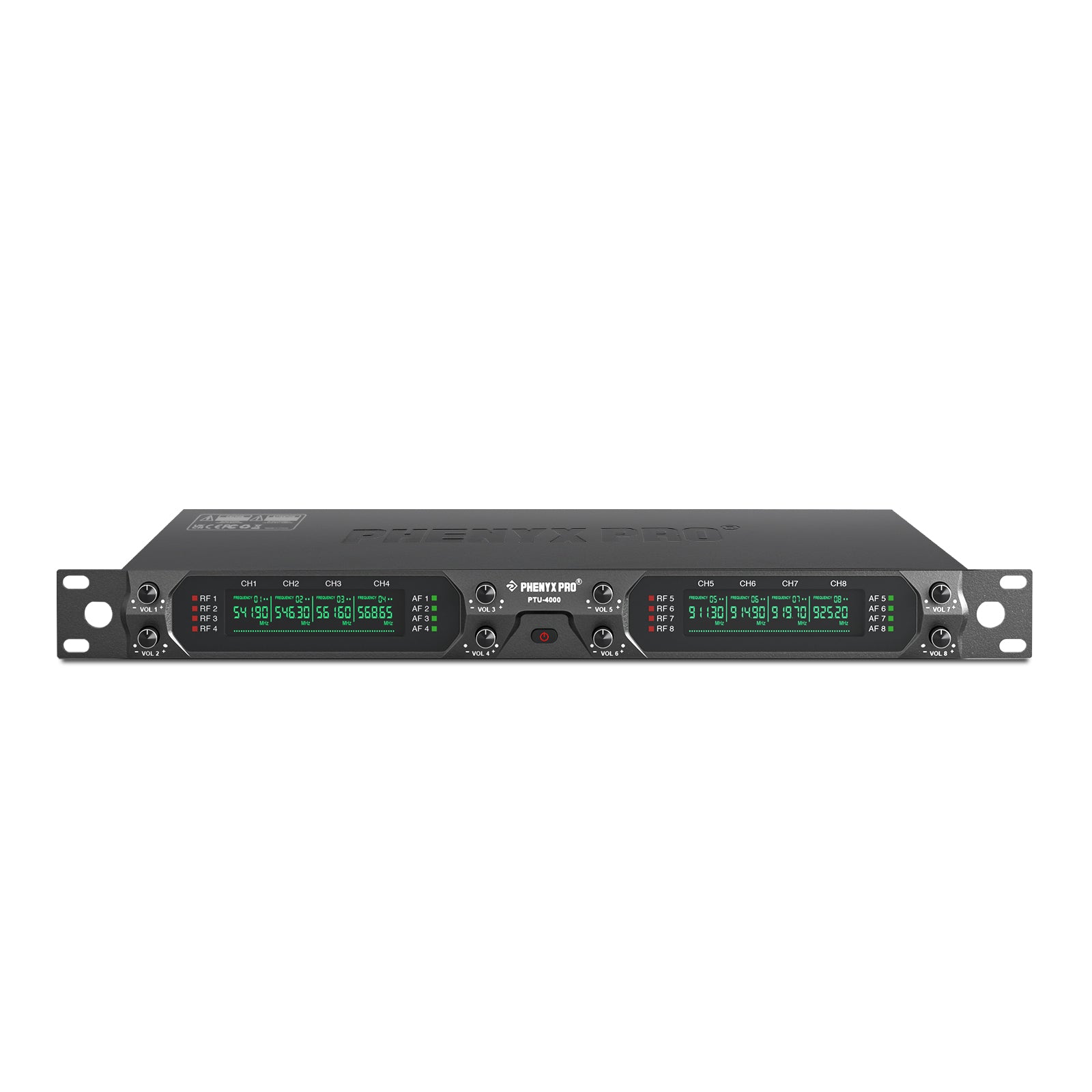 PTU-4000-8H - Black - Fixed Frequency Eight-Channel Wireless Reciever - Front - Phenyx ProH