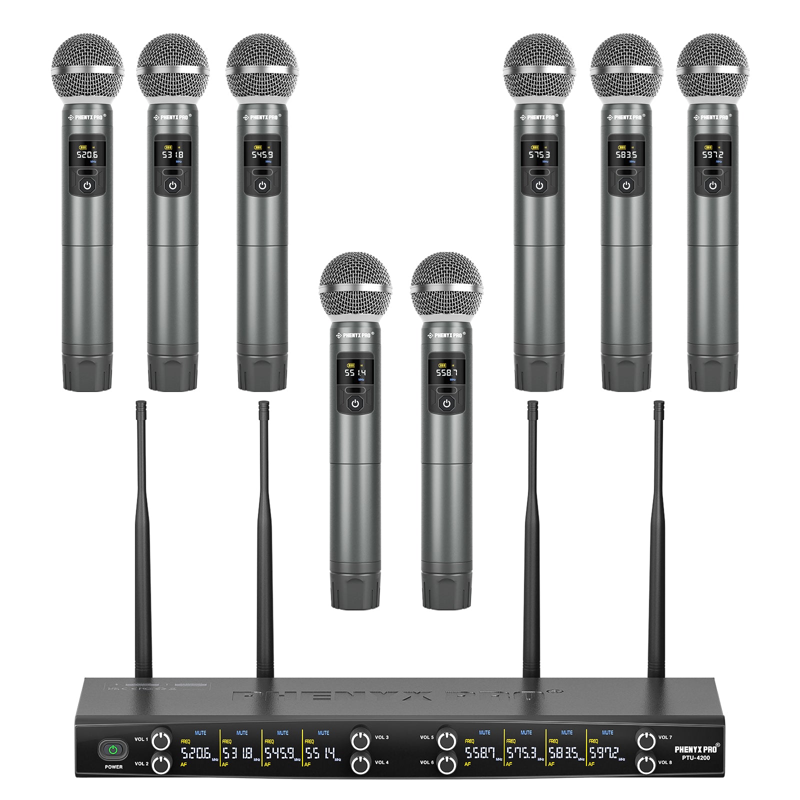 PTU-4200-8H - Black - Frequency Hopping 8-Channel Wireless Microphone System - Front - Phenyx Pro
