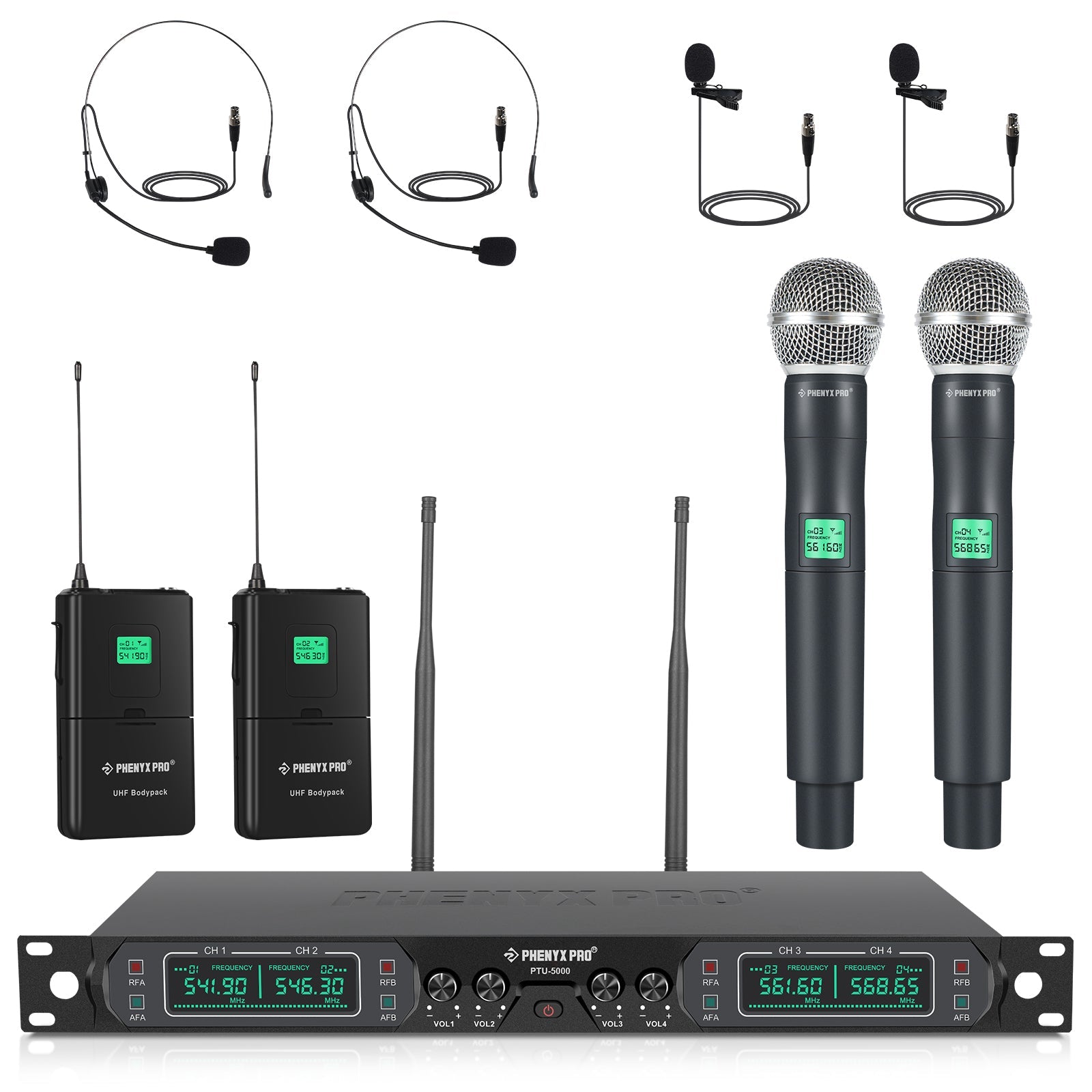 PTU-5000-2H2B | UHF Fixed Frequency Quad Wireless Microphone System