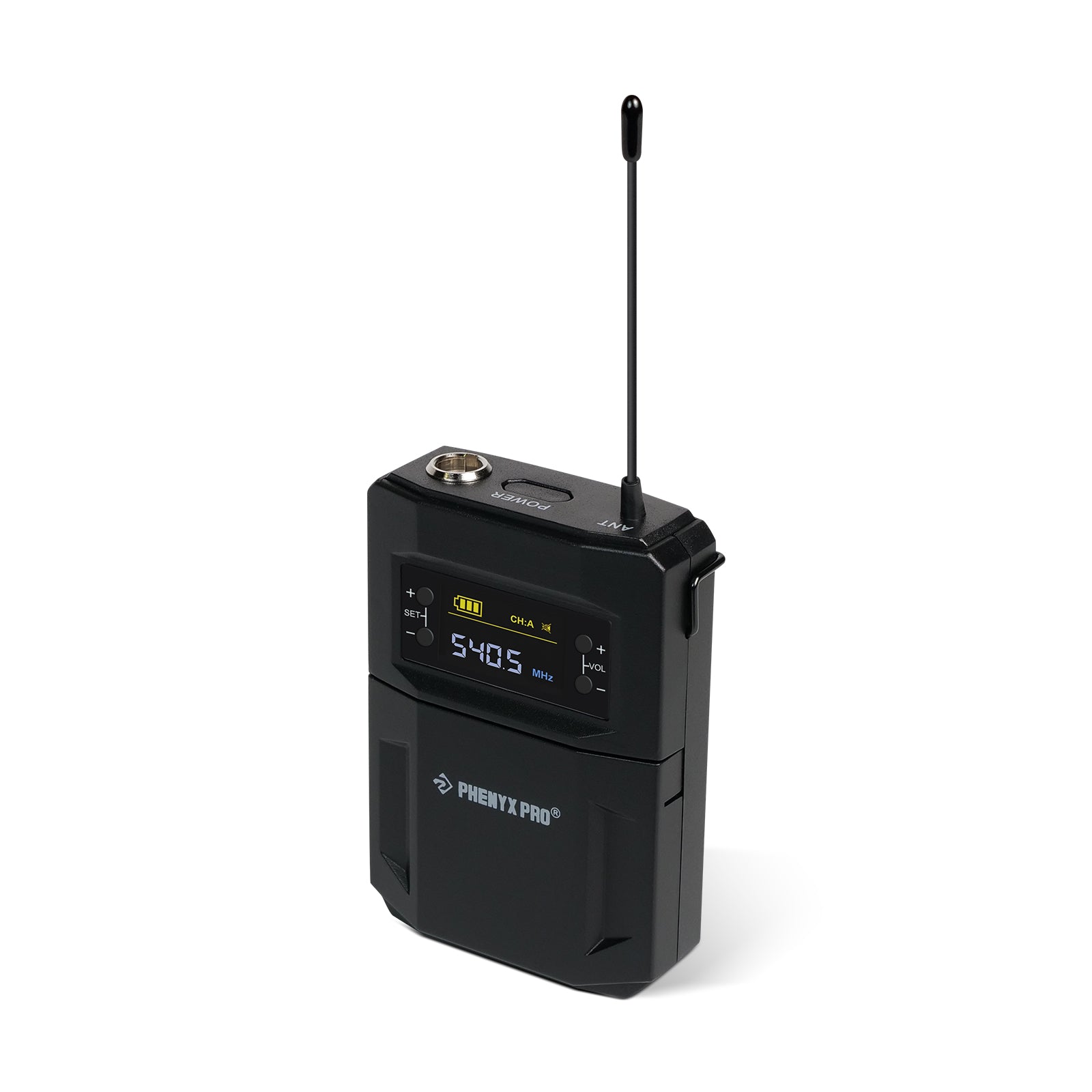 PTU-52/5200 - Black - UHF Wireless Bodypack Transmitter- Front-Side - Phenyx Pro