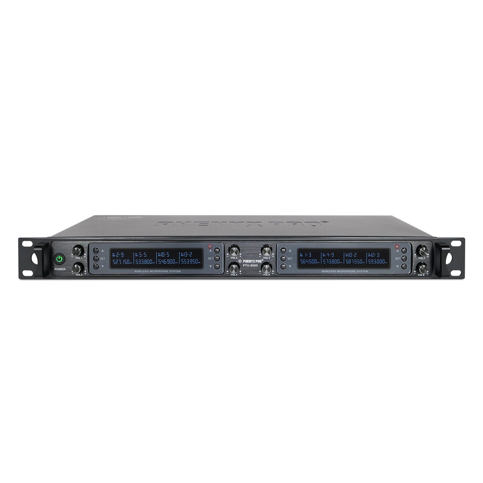 PTU-6000-8H - Black - Eight-Channel Auto-Scan Wireless Microphone System Receiver - Front - Phenyx Pro
