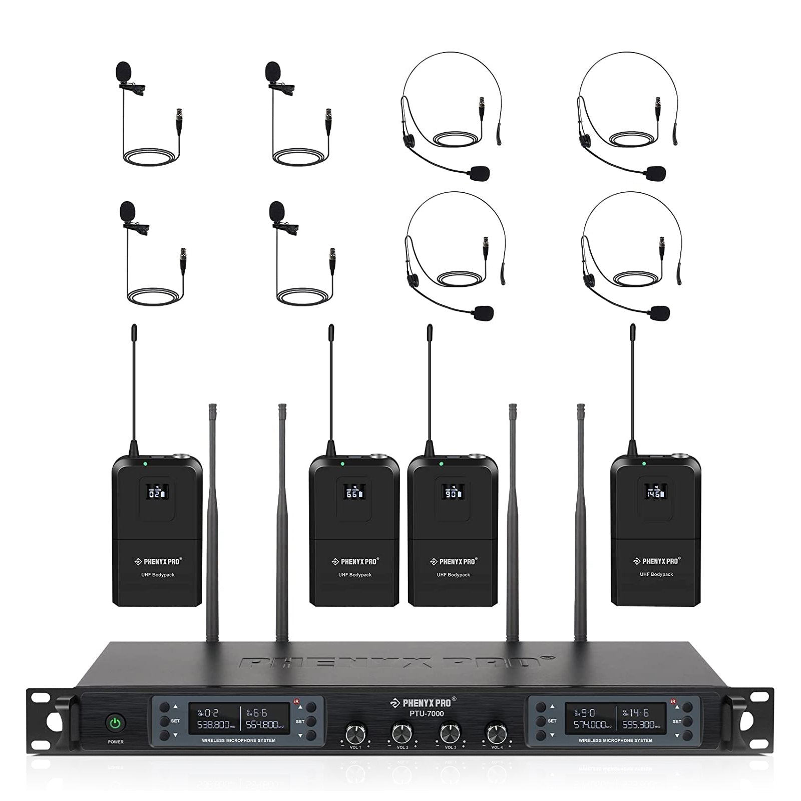 PTU-7000-4B | Quad UHF Wireless Microphone System w/ Auto-Scan