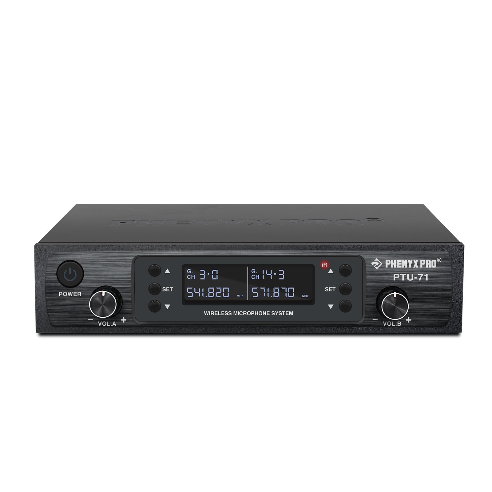 PTU-71-2B - Black - Dual-Channel Wireless Microphone System Receiver - Front - Phenyx Pro