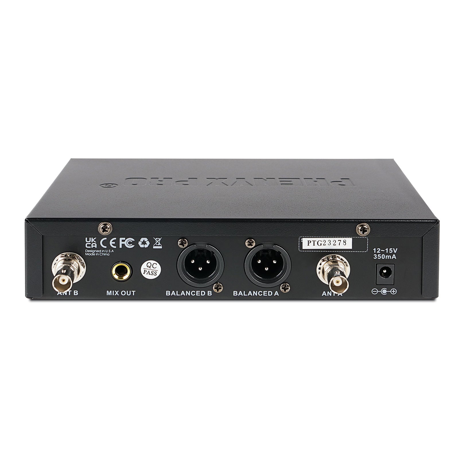 PTU-71-2B - Black - Dual-Channel Wireless Microphone System Receiver - Rear - Phenyx Pro