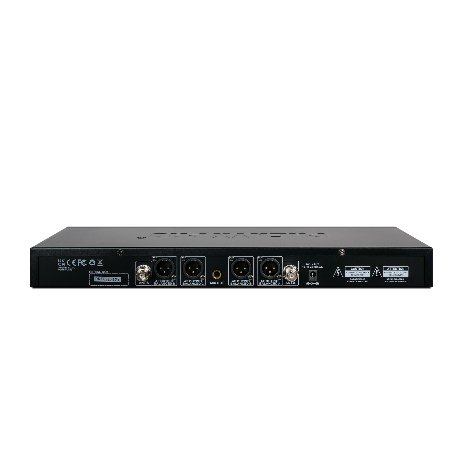 PWR-5200 - Black - Wireless Receiver for PTU-5200 Wireless Microphone System - Rear - Phenyx Pro 