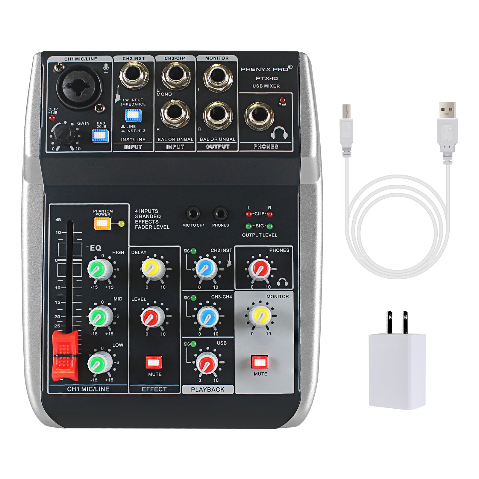 Phenyx Pro PTX-10A 4-input USB Mixer with Audio Interface to PC