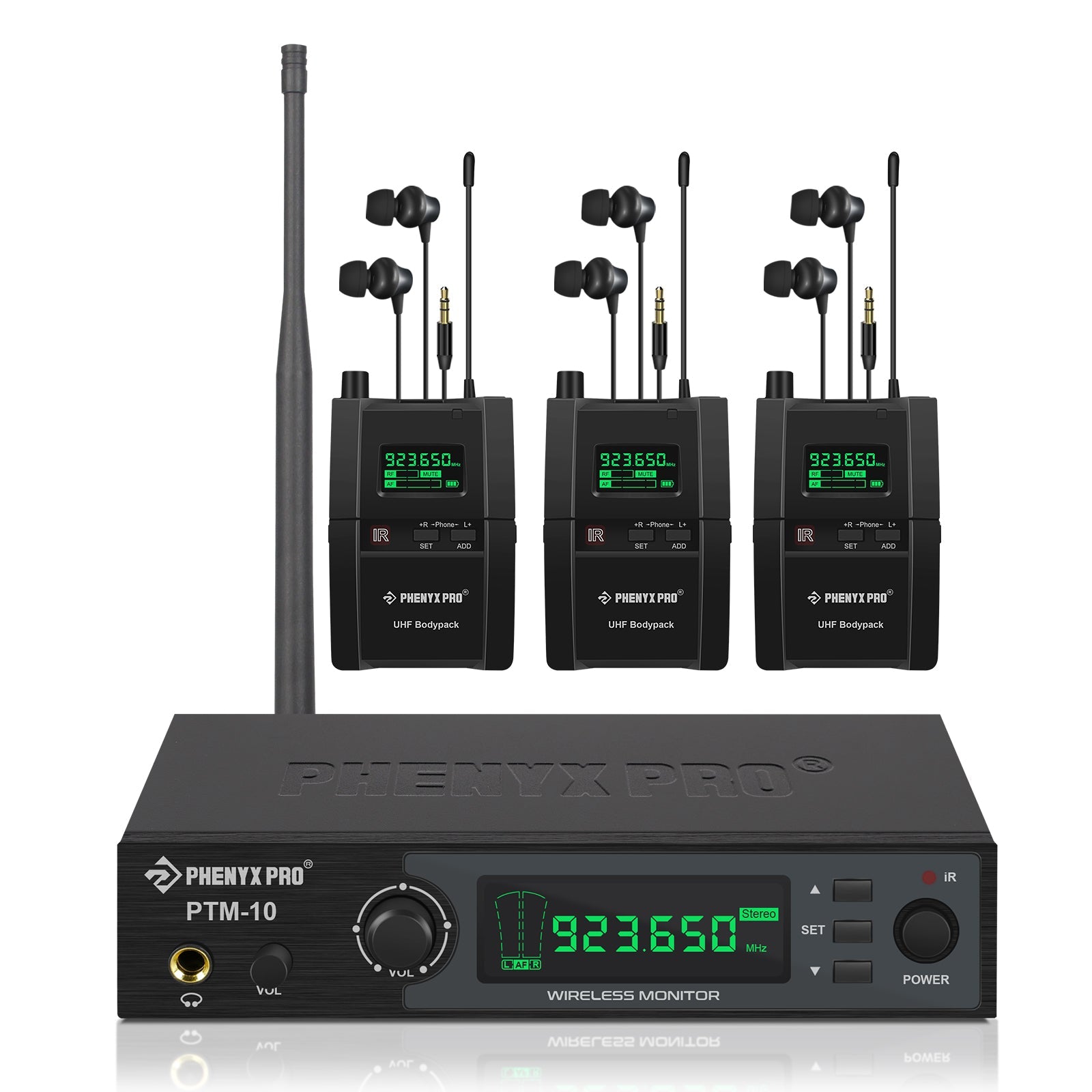Phenyx Pro PTM-10B UHF Wireless Stereo in Ear Monitor System with Rackmount Kit (Three Receivers)