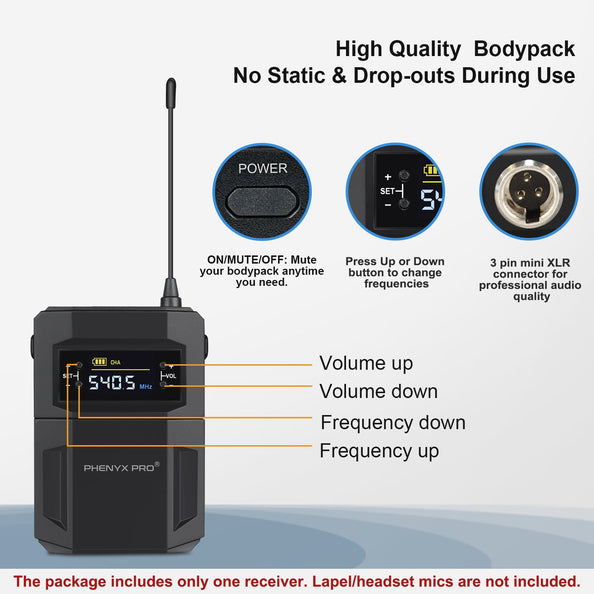 PWB-5200 | Transmisor de petaca inalámbrico UHF para PTU-5200 