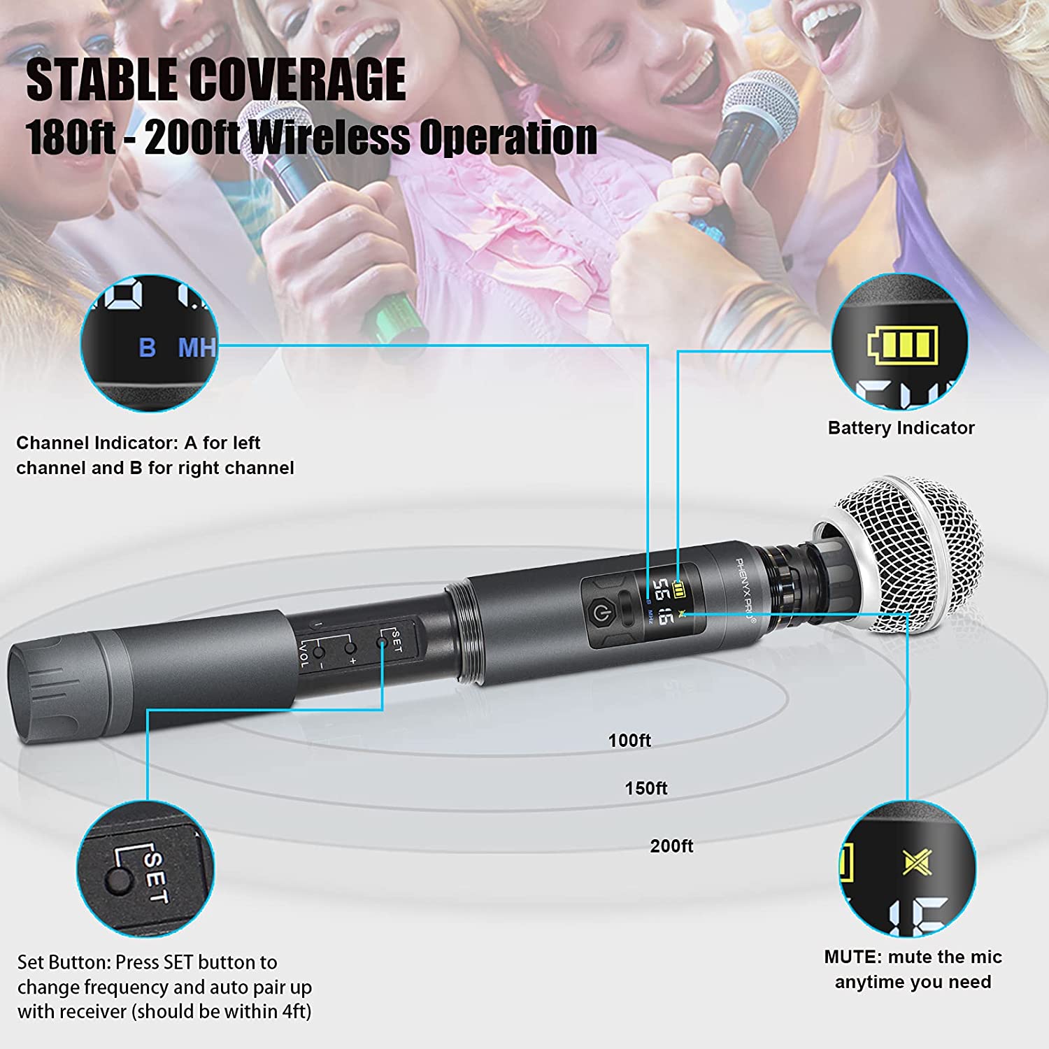 Phenyx Pro Wireless UHF Handheld Microphone Transmitter Compatible With Receiver PTU-52
