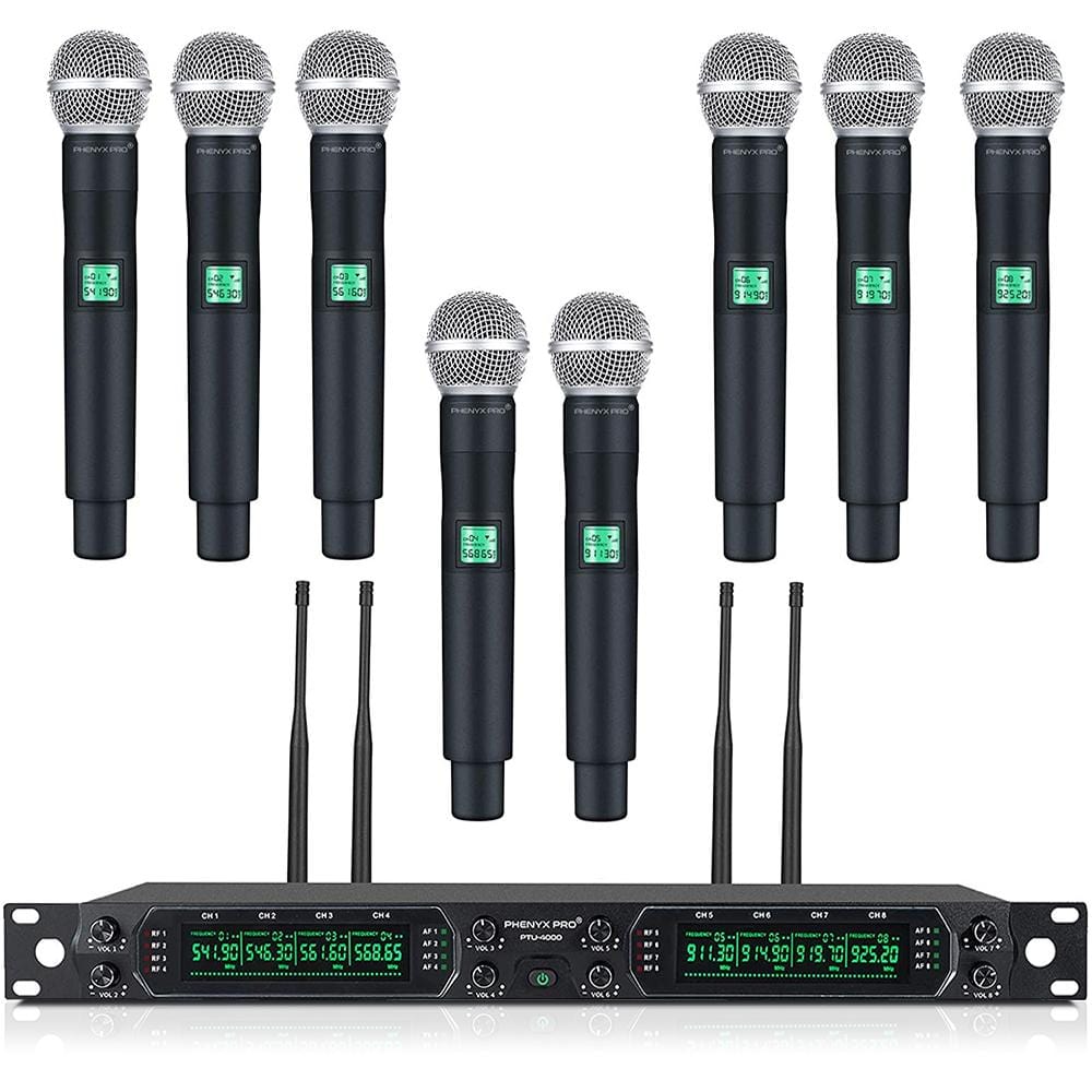 Phenyx Pro PTU-4000A 8-Channel UHF Wireless Microphone System (Fixed Frequency Design)