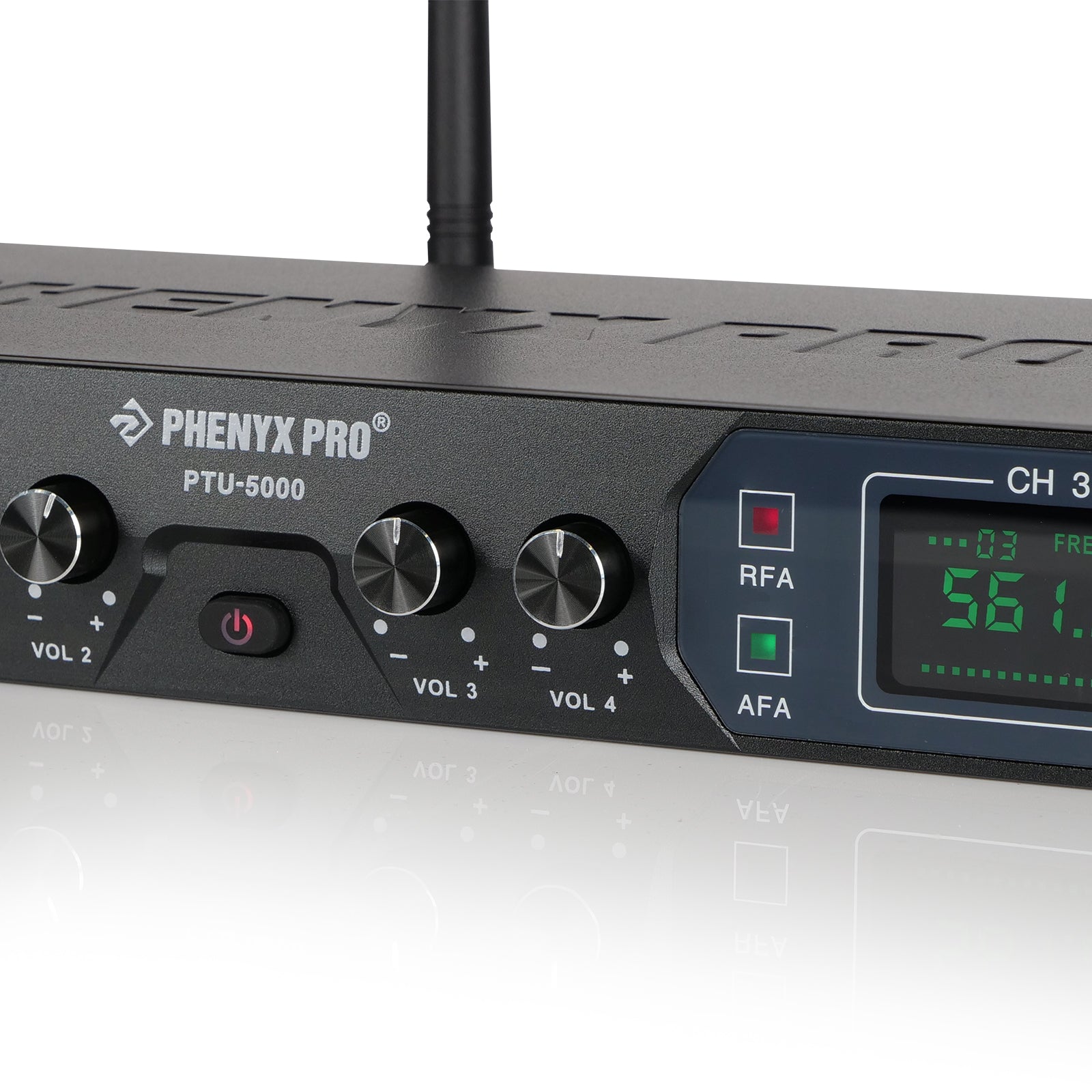 Phenyx Pro PTU-5000A Quad-Channel UHF Wireless Microphone System, individual volume control for precise vocal balancing