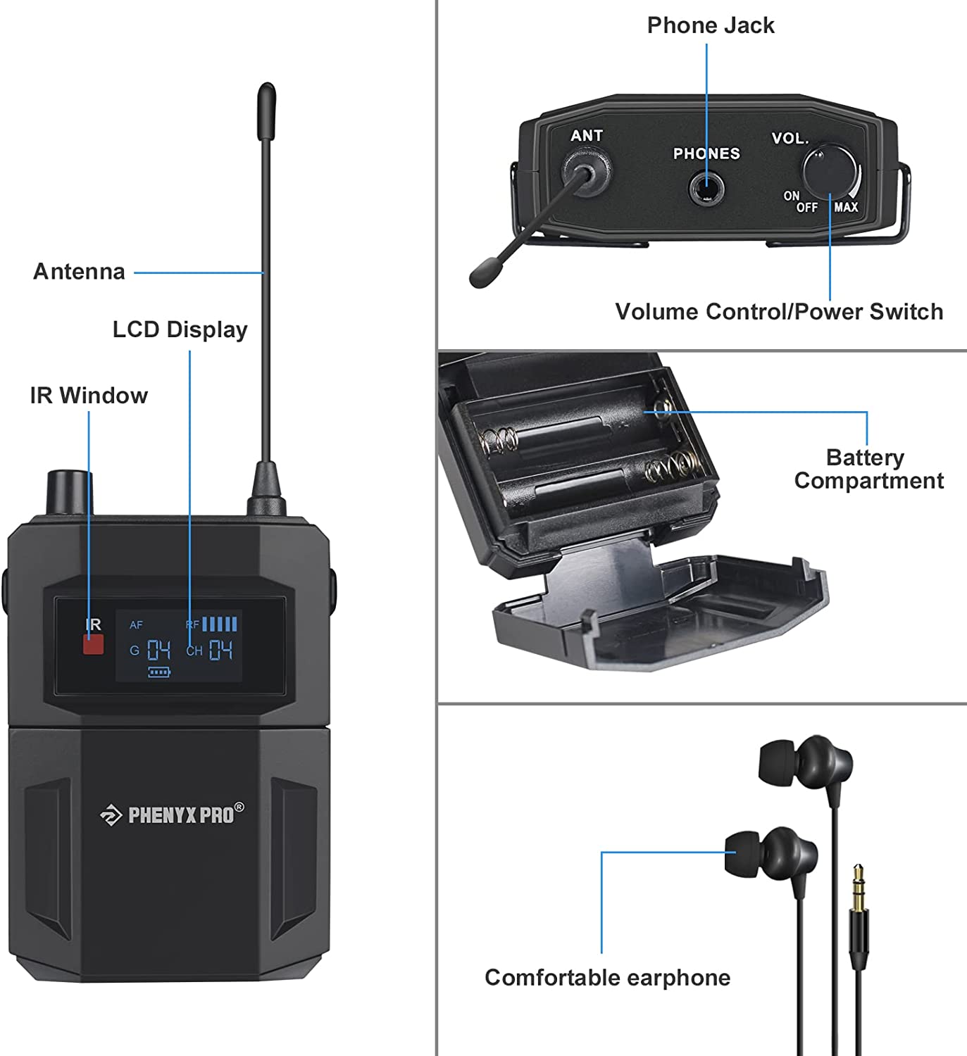 PMR-2 | Mono Wireless IEM Bodypack Receiver  for PTM-11/22/33 (500MHz/900MHz)