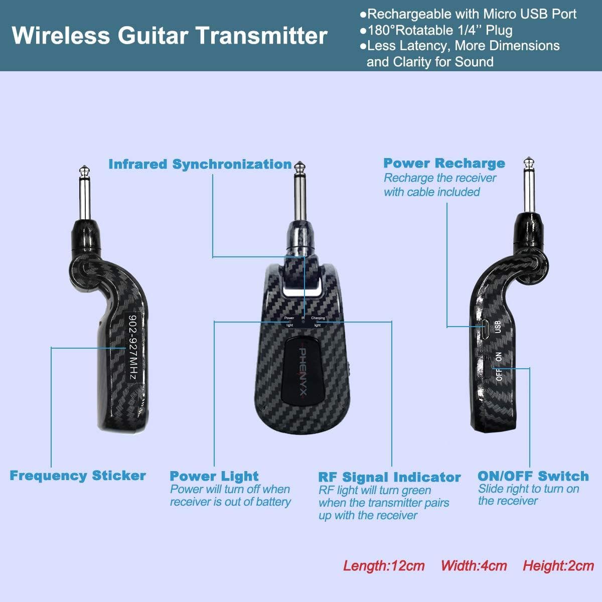 Phenyx Pro UHF True Diversity Wireless Guitar System Transmitter Compatible With PTG-11