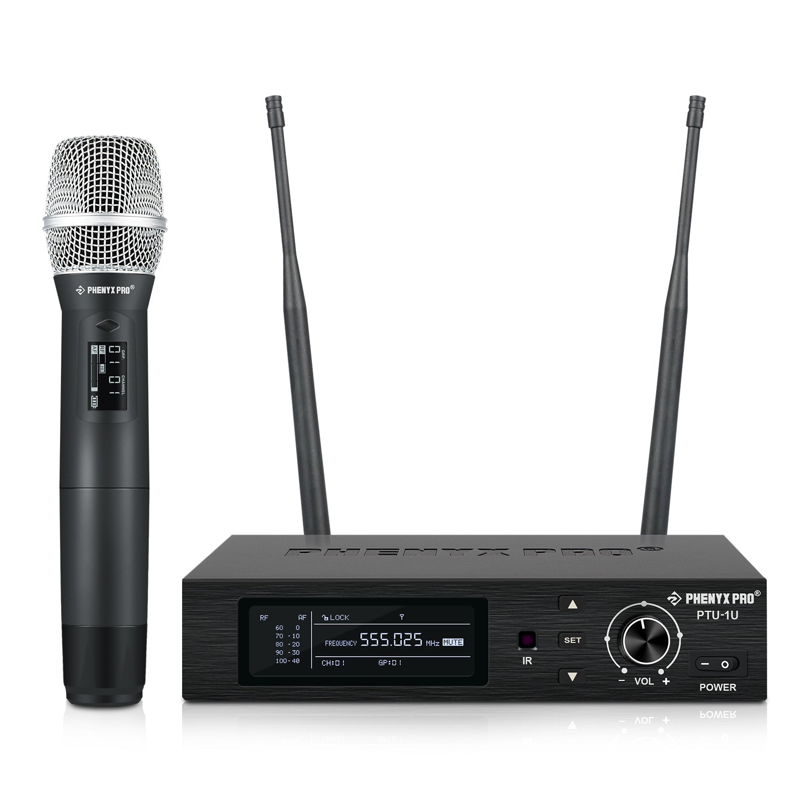 PTU-1U-1H - Black - True Diversity Wireless Microphone System - Front - Phenyx Pro