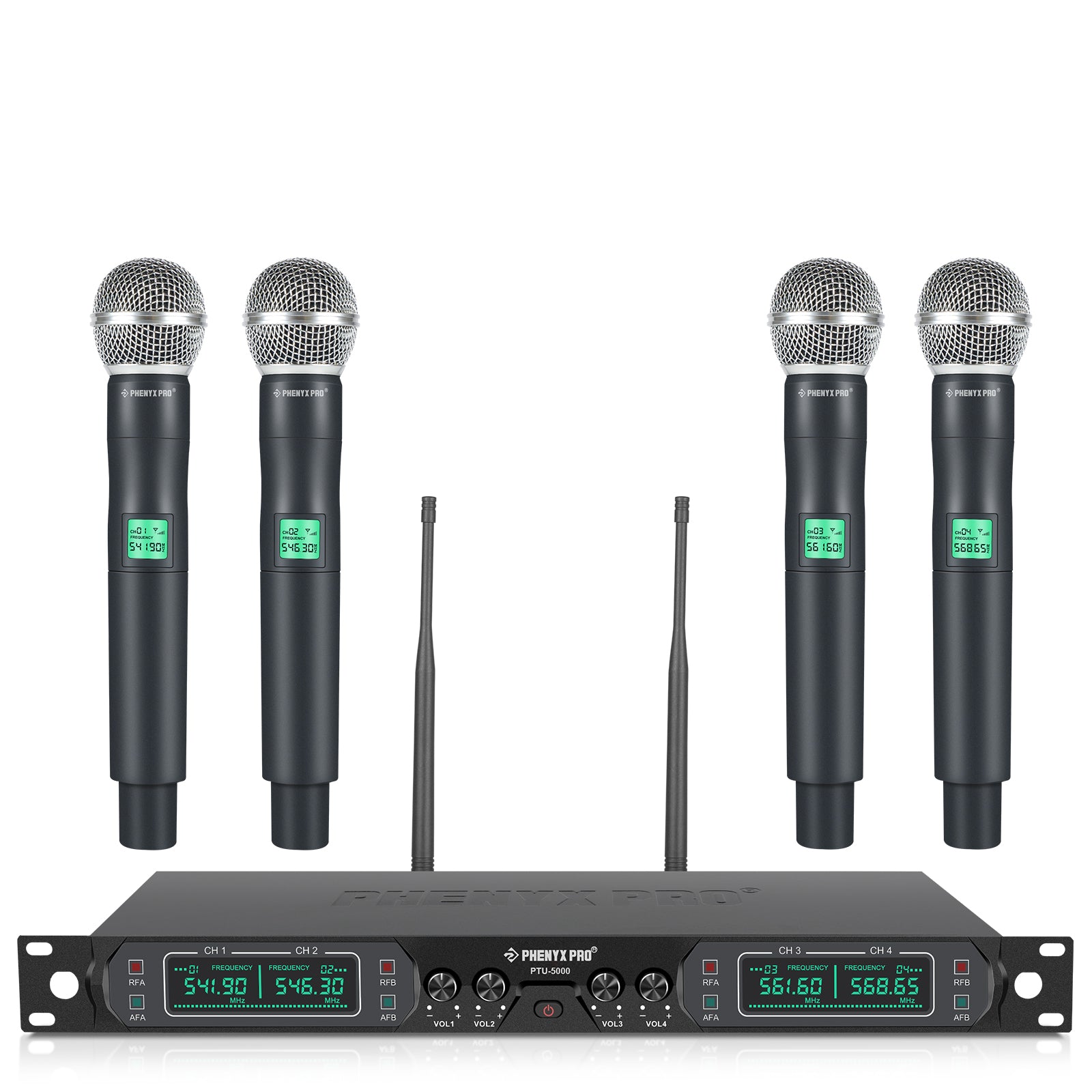 PTU-5000-4H - Black - UHF Fixed Frequency Quad Wireless Microphone System - Front - Phenyx Pro