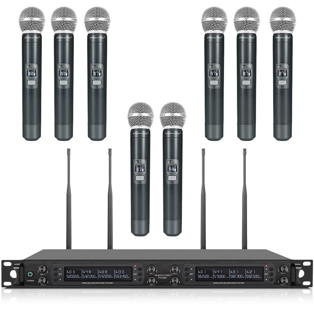 PTU-6000-8H - Black - Professional Eight-Channel Auto-Scan Wireless Microphone System - Front - Phenyx Pro