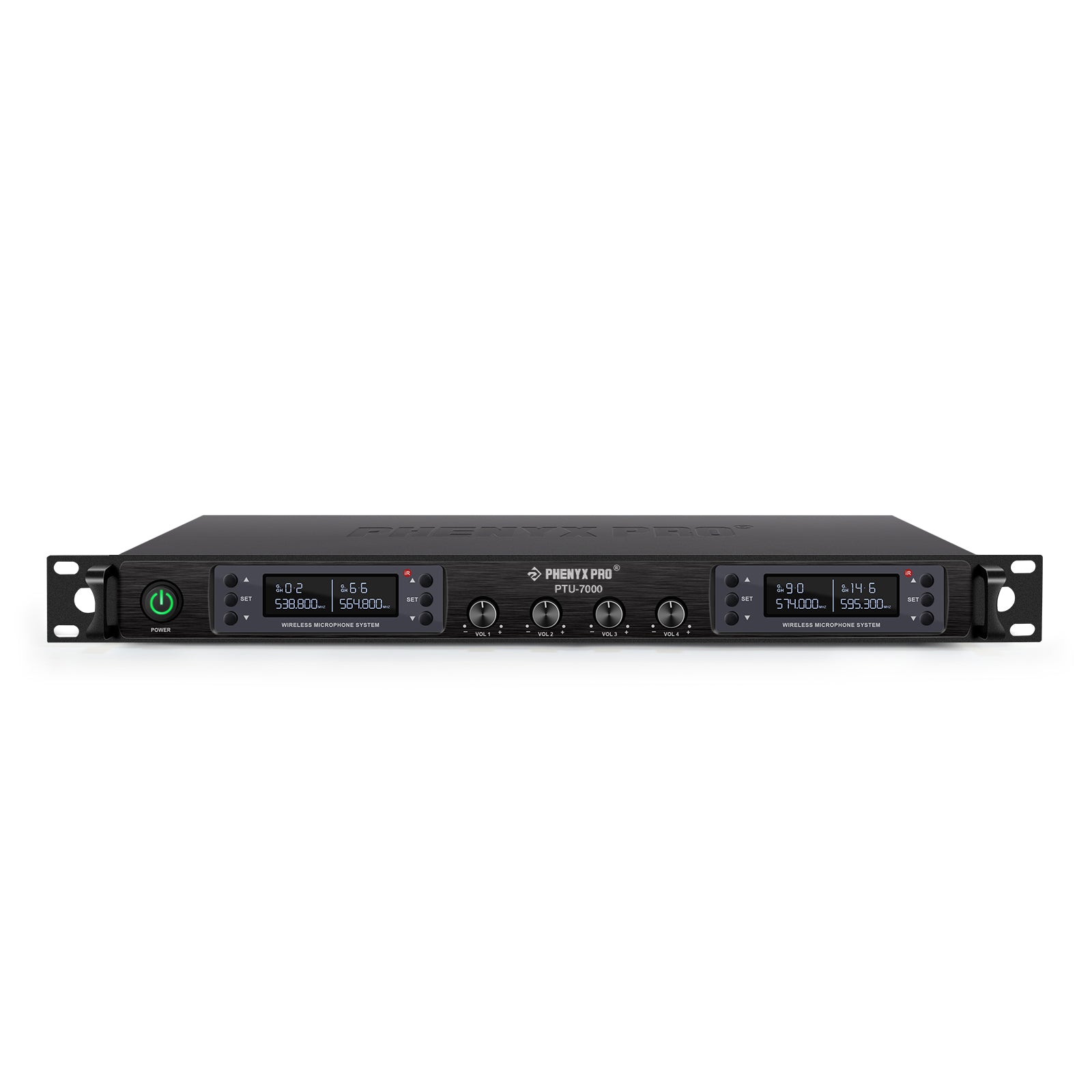PTU-7000-4H - Black - Quad-Channel Auto-Scan Wireless Microphone System Receiver - Front - Phenyx Pro