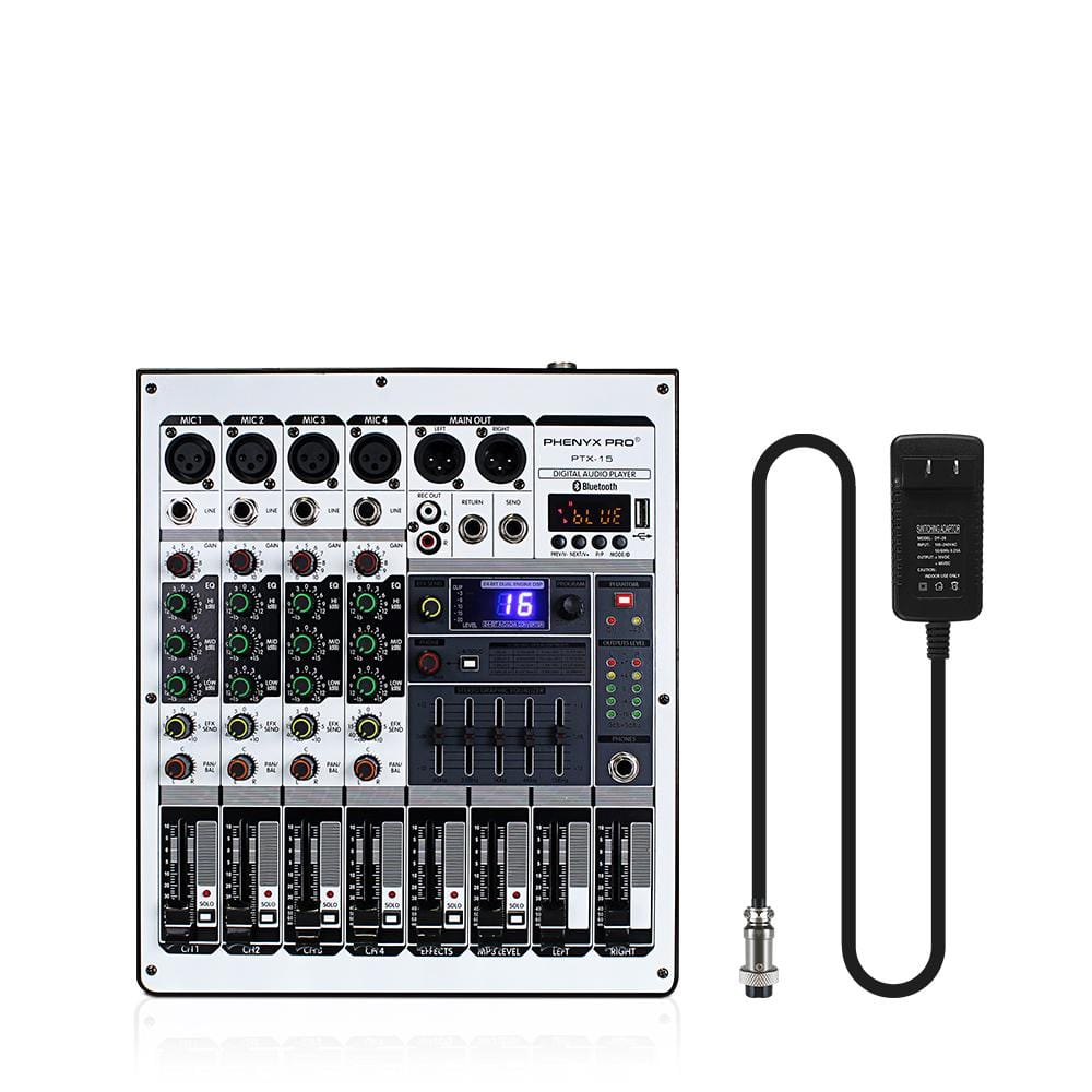 Phenyx Pro PTX-15 Mixing Console, 4 Channels, USB Input, Stereo Equalizer w/ 16 Echo Effects
