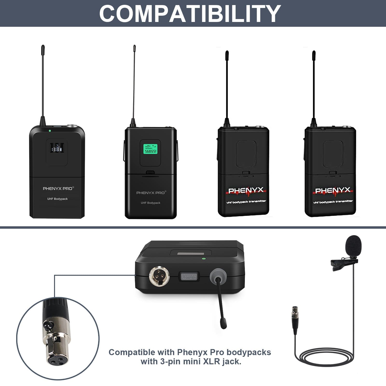 Phenyx Pro Black Lavalier Lapel Microphone Combo With 3 Pin Mini XLR Jack (Pack of 2)